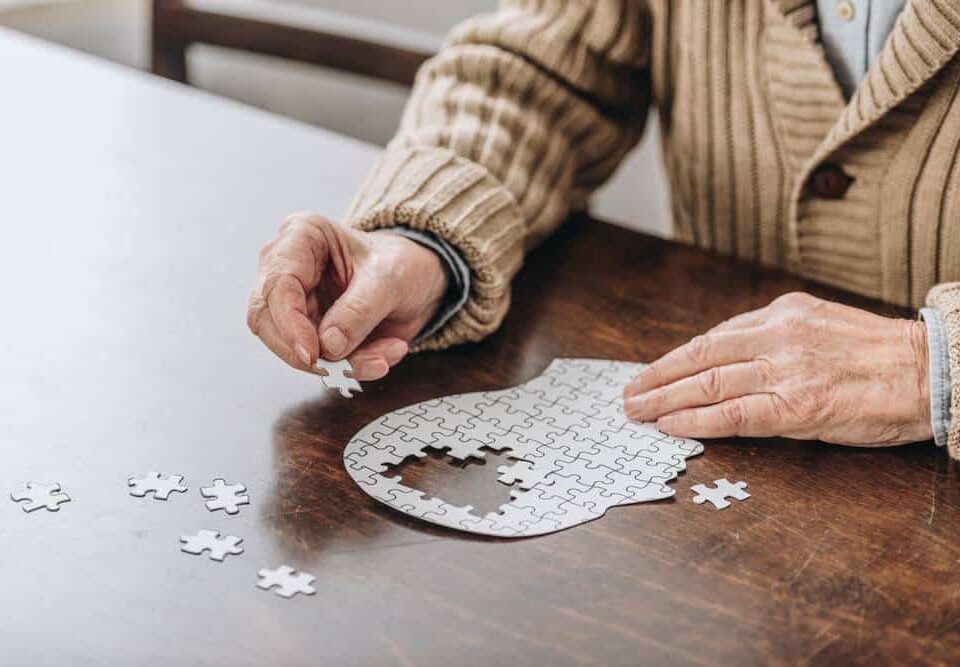 hands on an elderly person finishing a puzzle